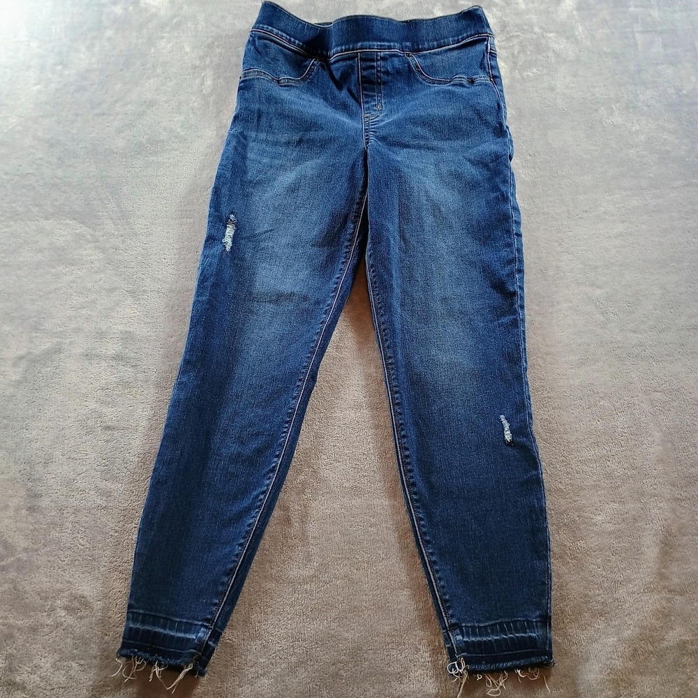 Spanx Jeans Womens Petites Medium‎ Blue Distressed Jegging Elastic Waist Shaping